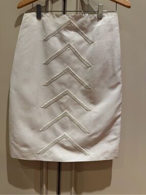 NWT Luca Luca Ecru White Chevron Embellished Silk Skirt Sz 4